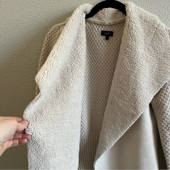 On Twelfth Women's Cream Open Front Faux Suede Fur and Knit Jacket Large - Picture 7 of 10